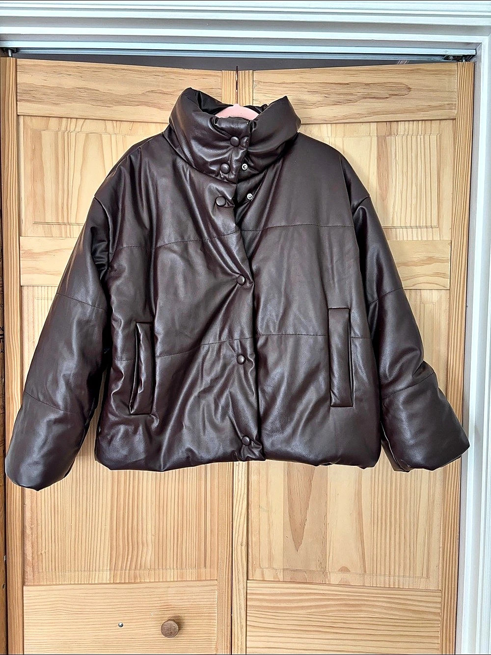 Sans Souci Faux Leather Puffer Jacket Size Medium Like New